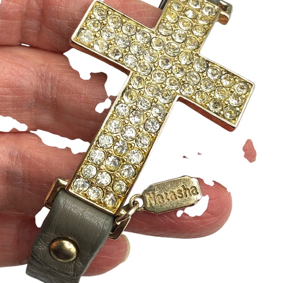 Bracelets Bundle Of 5 Gold Tone Rhinestone Cross Bangle Stretch Boho Style - Picture 2 of 7